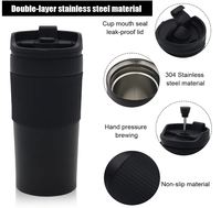 Kingze personnalisé 14oz double paroi en acier inoxydable isolé sous vide 420ml gobelet portable tasse à café presse française tasse de voyage