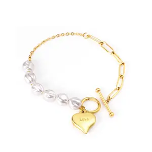 Bracelet doré en acier inoxydable, avec pendentif d'amour, perle décorative, vente directe d'usine, nouveau, mode