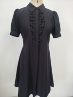 Robe chemise élégante pour femme, en polyester et coton noir, manches courtes, taille mi-haute, pour l'été