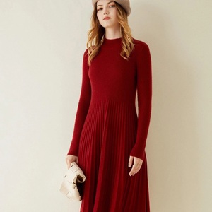 Dames Echt 100% Puur Kasjmier Jurk Geplooide Rok Slim Fit Maxi Rib Breien Aangepaste Jurk Voor Vrouwen - Product Image 5