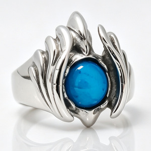 yunnique Men's <b>Titanium</b> Steel <b>Ring</b> Wings Shape Red Agate Bezel Setting Fashion Jewelry Gift - Product Image 4