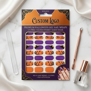 Nouvelles tendances : Ongles en gel brillants sans UV, motif chauve-souris effrayant sur branche, à presser, avec motifs artistiques pour fête d'Halloween - Product Image 1