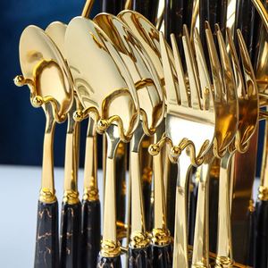 Stainless Steel Western Tableware Light Luxury Marble Ceramic Handle Main Dinner <b>Knife</b> <b>Fork</b> <b>Spoon</b> Tea <b>Spoon</b> 24-piece Gift <b>Set</b> - Product Image 3