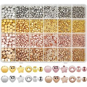 Metal <b>Beads</b> <b>Set</b> 2160pcs 24-Compartment Assorted Shapes For Bracelet Making DIY Jewelry Accessories Zinc Alloy Plated - Product Image 1