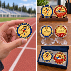 Custom Sprint and Hurdle Challenge Coins Gold Tone Double Sided Track and Field Event Souvenir Gifts OEM ODM - Product Image 2