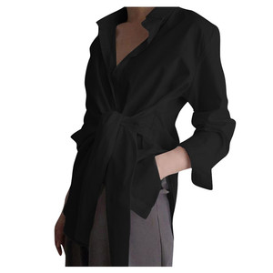 Camicetta da Donna alla Moda con Fiocco Frontale, Colore Azzurro, Maniche Lunghe, Colletto Rovesciato, <span class=keywords><strong>Top</strong></span> Casual Elegante - Product Image 3