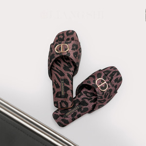 Spring Summer Metal D Buckle <b>Leopard</b> Print Open Toe <b>Slippers</b> Anti Slip Indoor Household Casual Shoes - Product Image 1