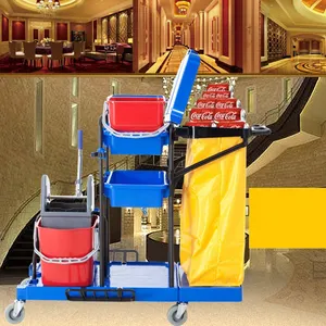 Manufacturer Plastic Flat Mopping Bucket Cleaning Trolley Mini Folding Housekeeping Janitor Cleaning Trolley