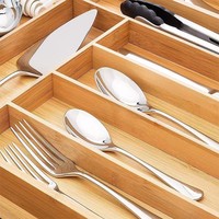 Organisateur de tiroir en bambou de style nordique avec séparateurs, compartiments extensibles pour le rangement de la cuisine, organisation du bureau