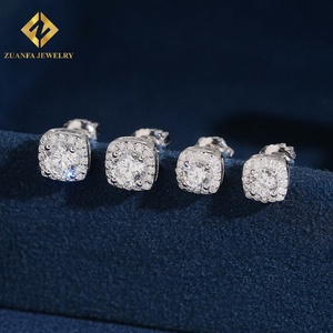 Pendientes de tuerca con halo de diamantes cultivados en laboratorio, engaste completo micro pavé, plata de ley 925, piedra principal redonda, joyería para mujer - Product Image 2