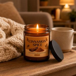 Vente en gros de pots en verre ambré personnalisés avec couvercle en métal noir, bougie parfumée à la cire de soja, cadeau d'aromathérapie - Product Image 4