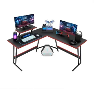 Profesyonel yükseklik ayarlanabilir oyun masa danışma oyun kulübü L şekilli ofis masası Rgb Led işıkları köşe e-spor bilgisayar masaları
