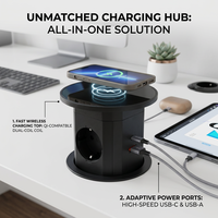 Prise de courant escamotable 85 mm pour bureau de cuisine avec chargeur sans fil / Prise escamotable relevable pour cuisine