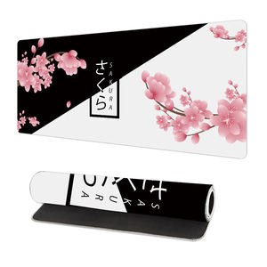 Custom Design Japanese Flower Black and White Keyboard Mat Anime <b>Gaming</b> Mouse Pad <b>for</b> <b>Desk</b> with Rubber Base and Stitched Edges - Product Image 4