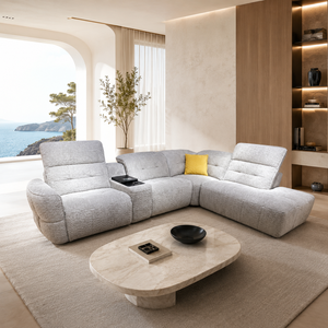 Divano Modulare a L di Lusso <span class=keywords><strong>Moderno</strong></span> Reclinabile, Rivestito in <span class=keywords><strong>Grigio</strong></span> per Soggiorno - Product Image 1