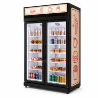 Congélateur vertical à double porte vitrée, refroidissement par air, sans givre, éclairage LED, 1200L, pour café
