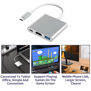 3 en 1 Tipo <span class=keywords><strong>C</strong></span> Hub HDTV Adaptador convertidor multipuerto <span class=keywords><strong>USB</strong></span> <span class=keywords><strong>C</strong></span> <span class=keywords><strong>Dock</strong></span> Compatible para MacBook Pro Air Ipad <span class=keywords><strong>HP</strong></span> - Product Image 2