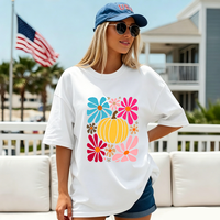 Vente en gros de motifs de fleurs de citrouille pour transfert thermique DTF pour t-shirts