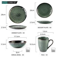 Juego de Vajilla de Cerámica Verde Estilo Nórdico con Piedras Preciosas, Personalizable con Logotipo, en Caja de Regalo para Bodas, Fiestas y Restaurantes