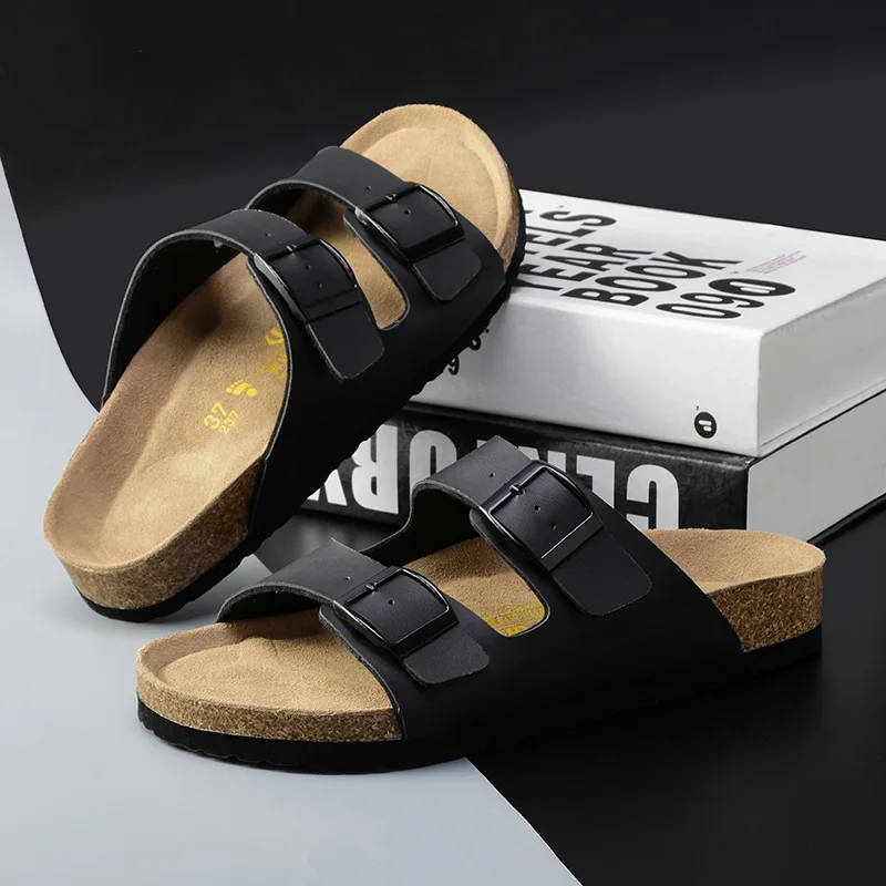 2024 Летние босоножки Birkenstocks, мужские и женские сандалии из пробковой кожи с открытым носком на плоской подошве