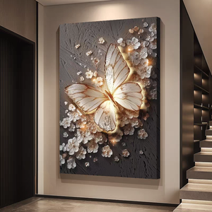 Arte Murale Moderna con Farfalle <span class=keywords><strong>Bianche</strong></span> e Fiori <span class=keywords><strong>per</strong></span> Soggiorno, Decorazione d'Ingresso, Dipinto Decorativo Stampato - Product Image 2