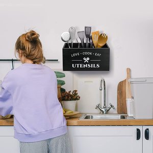 Support de rangement multifonctionnel moderne en bois noir à <span class=keywords><strong>3</strong></span> niveaux pour ustensiles de cuisine, vaisselle et bols, gain de place - Product Image 5