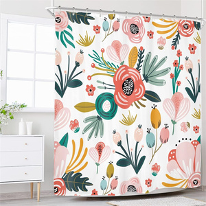 <span class=keywords><strong>Rideau</strong></span> de <span class=keywords><strong>douche</strong></span> à fleurs roses pour salle de bain aquarelle fleur colorée tissu imprimé feuilles tropicales Polyester <span class=keywords><strong>rideau</strong></span> de bain imperméable - Product Image 3