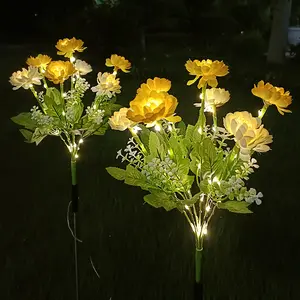 欢乐热卖新款7头彩色太阳能玫瑰灯仿真庭院草坪花园发光二极管地板插入氛围装饰灯