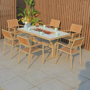 Mesa Rectangular Portátil <span class=keywords><strong>para</strong></span> <span class=keywords><strong>Patio</strong></span> con 6 Sillas Apilables, Cómoda Parrilla Coreana de Aluminio Fundido <span class=keywords><strong>para</strong></span> Exteriores, <span class=keywords><strong>Patio</strong></span>, Almacén, Hotel - Product Image 5