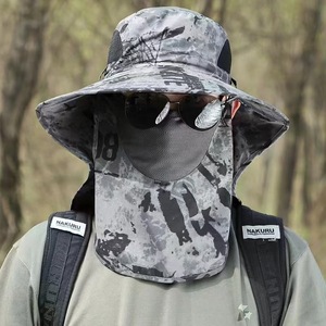 Outdoor Bucket <b>Hat</b> With Face Cover UV Protection Breathable Sunshade For <b>Men</b> Fishing Hiking Cycling <b>Summer</b> Nylon Camouflage - Product Image 1