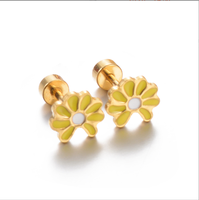 Anting-anting stud enamel warna-warni dari stainless steel, motif kucing lucu, bunga, bintang, antialergi, tahan air, perhiasan untuk wanita