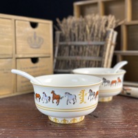 Ensemble cadeau unique de style mongol, bols ethniques sur pied, ensemble de bols à beurre-thé tibétains, design minimaliste moderne, céramique, 2 bols +