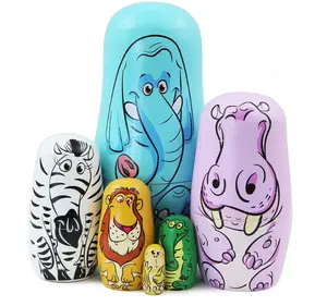 Tùy Chỉnh Tay Sơn Handmade Bằng Gỗ Thủ Công Nga Matryoshka Động Vật Tùy Chỉnh Làm Tổ Búp Bê Nga Búp Bê Đồ Chơi