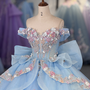 Vestido de Quinceañera Azul Celeste Dy1345 con Apliques de Encaje y Chifón Natural para Niñas de 15 Años, Vestido de Princesa con Color Personalizable - Product Image 5
