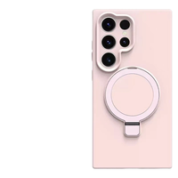 Pour Samsung S25 S24 Ultra S23 Plus liquide 360 support couleur unie trou fin Anti-chute couverture arrière peau Silicone étui de téléphone portable
