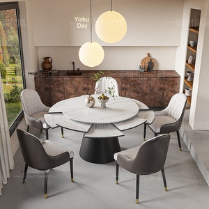 Mesa de comedor giratoria de madera maciza con plato giratorio silencioso de diámetro variable telescópico, personalizable para espacios pequeños y tranquilos. - Product Image 5