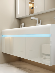 Armoire <span class=keywords><strong>de</strong></span> <span class=keywords><strong>salle</strong></span> <span class=keywords><strong>de</strong></span> <span class=keywords><strong>bain</strong></span> moderne avec capteur <span class=keywords><strong>de</strong></span> présence humaine, lumière ambiante, étanche, en <span class=keywords><strong>bois</strong></span> massif multicouche, avec miroir et éclairage - Product Image 4