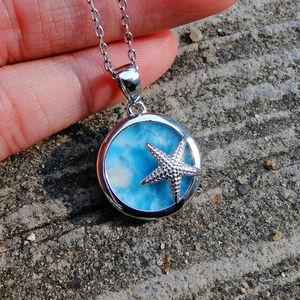จี้รูปปลาดาวเปลือกหอยประดับพลอยลาร์ิมาร์ธรรมชาติ เงินแท้ 925 เครื่องประดับลาร์ิมาร์ธีมชีวิตใต้ทะเลสำหรับผู้หญิง - Product Image 5