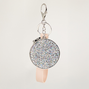 Bling Rhinestone Round <b>Compact</b> <b>Mirror</b> Keychain Leather Strap Silver Electroplated Dual Sided HD Glass Pocket <b>Mirror</b> Gift - Product Image 2