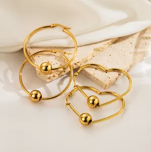 Pendientes de círculo de amor de acero inoxidable estilo Ins, pendientes geométricos de moda con personalidad de Color de bola dorada pequeña