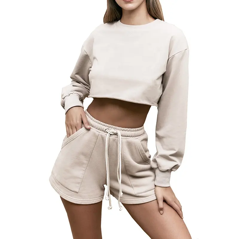 Ensemble de sport 2 pièces pour femme, haut court et Short, tenue de sport, survêtement tendance, collection été 2021