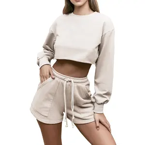 2021 Summer Wholesale Clothing Crop Top 2 Piece Shorts Pants Set Joggers Sets Outfits 2 Piece Sweatsuit Sweat Short Set Women
