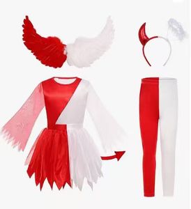 Holiday Party Makeup <strong>Costume</strong> Props Children Perform Dress up Black and White Angel Wings Suit - Product Image 6