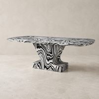 Table à manger moderne de luxe en faux marbre zèbre 2,4 m, finition mate, table de cuisine en marbre artificiel à âme en pierre pour villa, personnalisable