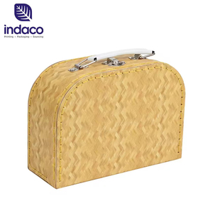 Ensemble de 2 boîtes de rangement rétro en carton imitation papier tressé, coffrets cadeaux décoratifs avec poignée à loquet métallique - Product Image 2