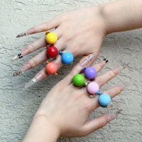 Ensemble de bagues ouvertes pour femmes, avec breloque boule ronde en résine acrylique, couleurs personnalisées tendance, et perles de rocaille sur cordon élastique