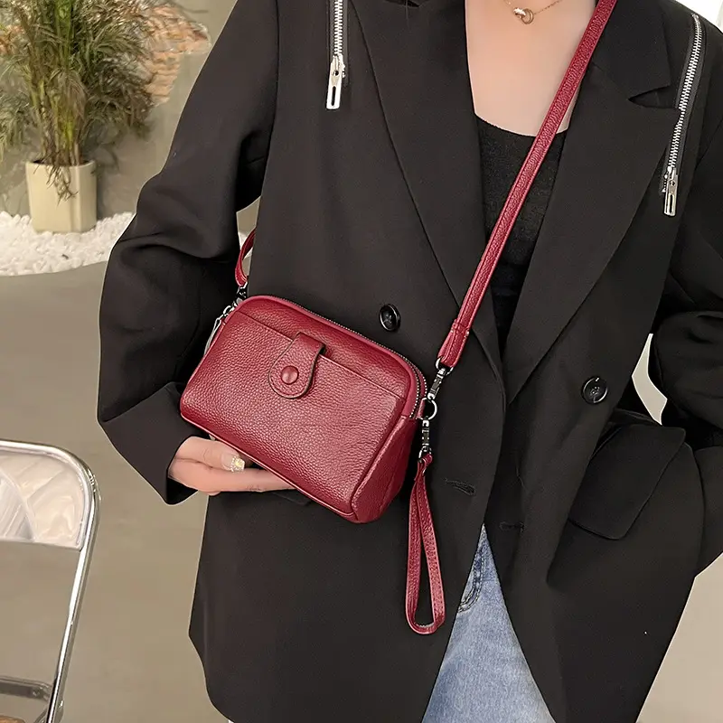 Sac fourre-tout à autruche rouge à la mode Pu deux sacs à main à fermeture éclair pour femmes