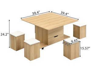 Multi-Functional Lift-Top Coffee <b>Table</b> with Hidden Storage Stools and 4 Casters Modern Living Room Furniture Eco-Friendly - Product Image 5