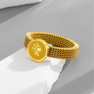 Queen <b>Coin</b> Mesh <b>Ring</b> | 18K PVD Gold Plated Stainless Steel Adjustable Fashion <b>Ring</b> for Women | Non Tarnish Wholesale Jewelry - Product Image 2