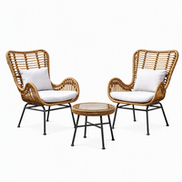 Ensemble de meubles d'extérieur de style resort de luxe en rotin PE, 3 pièces, avec canapé et table basse ronde pour la plage ou le bord de la piscine